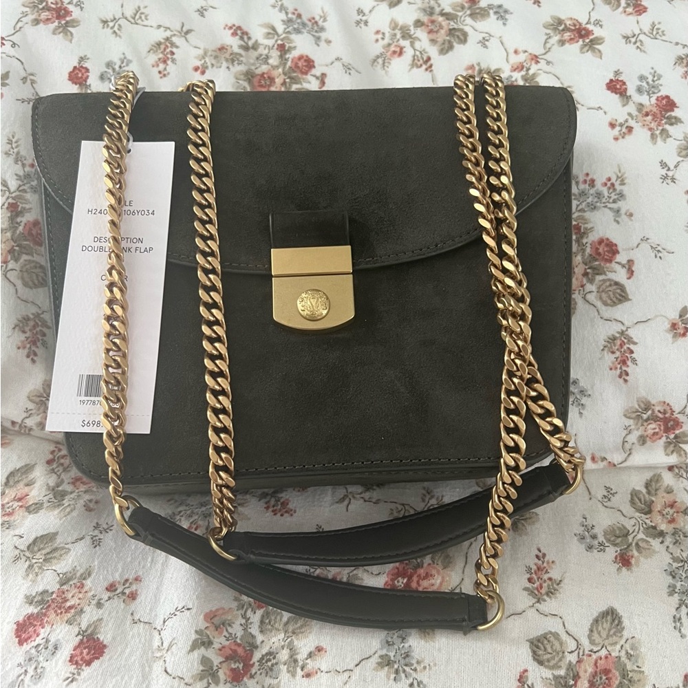 Veronica Beard Double Link Flap Suede Shoulder Bag